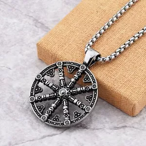 Collar de chakra del Dharma de acero inoxidable para hombre con símbolo de rueda de ley cadena colgante - Imagen 1 de 13