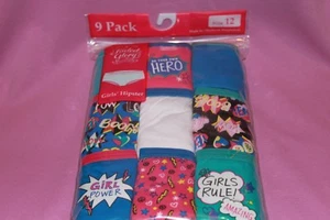 Girl's Faded Glory 9 Pack Hipster Panties-Assorted-Girl Power-Size 10 or 12 NIP - Picture 1 of 2