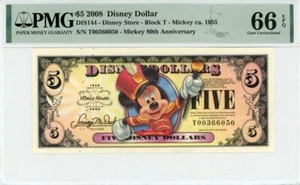 Dólar Disney 2008 $5 aprox. 80th Anniv 1955. PMG 66 EPQ (DIS144) - Imagen 1 de 2