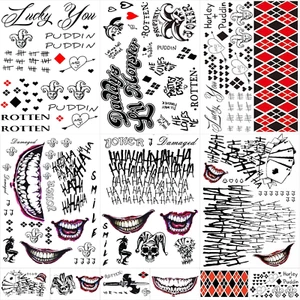 JEEFONNA 16 Sheets Halloween Temporary Tattoos for Joker for Suicide Squad, P... - Picture 1 of 13
