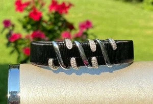 Sterling Silver Affinity Diamond Black Cuff with Wrapped Diamond Accent - Picture 1 of 12