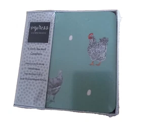 Set of 6 Coasters Chicken Design Pale Green 10cm Square (B1) - Picture 1 of 2