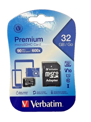 Verbatim 32GB Class 10 microSDHC Memory Card w/ Adaptor/ New - Image 1 of 2
