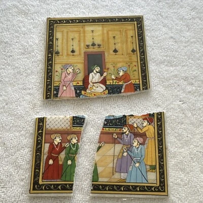 Сломанный Раджастхан? Индуистская индийская живопись на камне фигурная сцена - Изображение 1 из 4