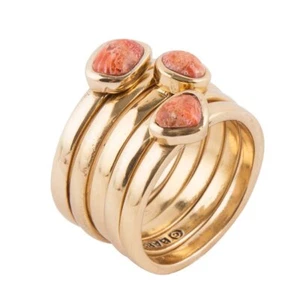 Orange Sponge Coral Golden Stacking Ring Set - Picture 1 of 7