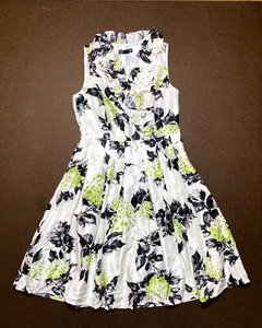 Jessica Howard Sleeveless Floral Ruffle Midi A Line Dress White Black Green 14 - Picture 1 of 18