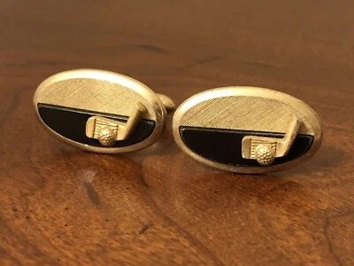 Vintage SWANK Gold Tone  Black Enamel Golf Cufflink - Image 1 of 2