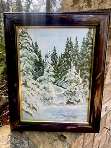 Studio Art Tranquil Winter Snowy Forest Painting Framed Impressionism-Signed - Picture 1 of 16