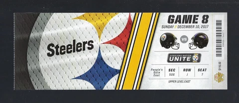 BEN ROETHLISBERGER 506 YARDS 2017 NFL RAVENS @ PITTSBURGH STEELERS FULL TICKET Cover