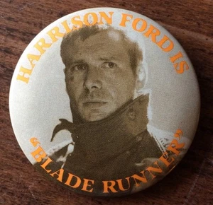RARE Vintage 1982 BLADE RUNNER movie promo pin Harrison Ford tin litho button - Picture 1 of 2
