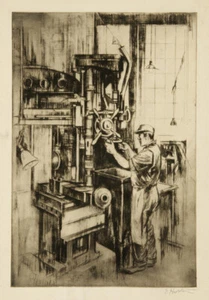 Earl Horter - Maquinista en una prensa (circa 1920) - Impresión artística de 17" x 22" - Imagen 1 de 1