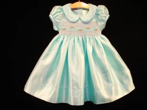 Ciao Bebe NEW Hand Embroidered Smocked Dress Baby Girl AQUA BLUE 24M - Picture 1 of 4