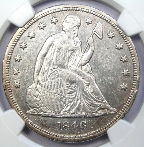 1846 Seated Liberty Silver Dollar $1 - Certified NGC AU Detail - Rare Coin! Cover