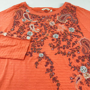 Soft Surroundings Top Womens Plus 2X Orange Beaded Embroidered Long Sleeve Boho