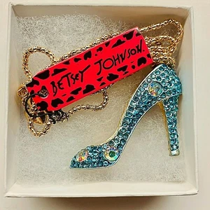 Ciondolo tacco alto Betsy Johnson tono oro blu strass - Foto 1 di 1