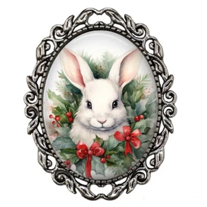 Conejo de Navidad Conejo Acebo Berry Pin Bufanda Abrigo Suéter Broche Conejo Mamá Regalo - Imagen 1 de 4