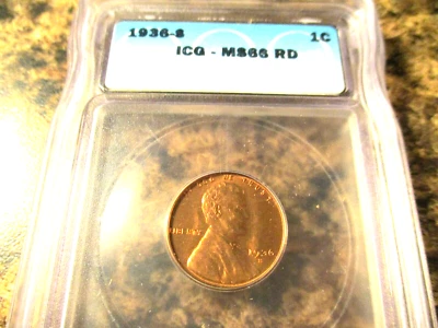1936-S LINCOLN WHEAT CENT ICG MS66 RD 0202 - Image 1 of 2