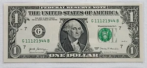 Birthday Note Nov, 12, 1944 Fancy Serial Number $1 Dollar Bill G11121944B - Picture 1 of 2