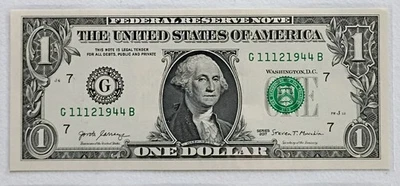 Birthday Note Nov, 12, 1944 Fancy Serial Number $1 Dollar Bill G11121944B - Image 1 of 2