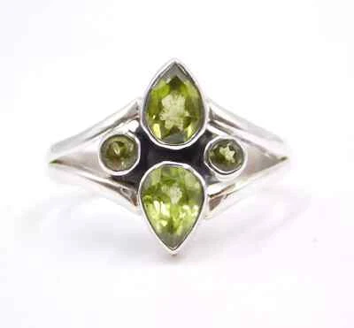 3.40 GM 925 Anello Argento Sterling Naturale Peridoto Taglio Gemma Artigianale - Immagine 1 di 4