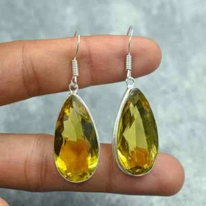 Beautiful Lemon Topaz Gemstone 925 Sterling Silver Handmade Earring Y-3 - Picture 1 of 5