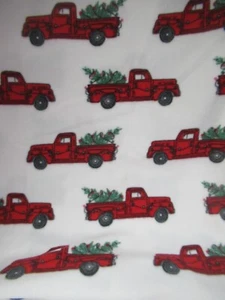 Christmas Fabric Trucks Carrying Trees Fleece 100% Cotton 1YD 25" x 60" - Picture 1 of 7