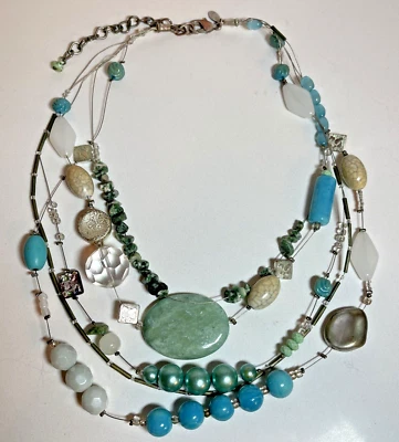 Collar De Colección Con Cuentas, Playa Divertido! Turquesa, azul, verde, plata sobre alambre Foto 1 de 4