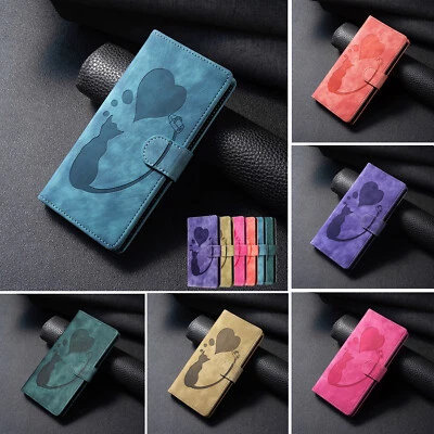 For iPhone 11 12 13 14 15 Pro Max XS XR 7 8 Leather Printing Love Cat Flip Case - Image 1 of 4