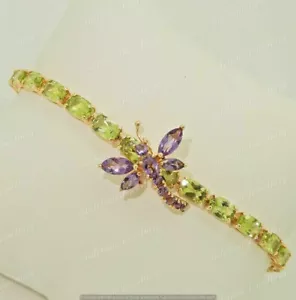 Bracciale 9 CT creato in laboratorio taglio ovale peridoto e ametista argento sterling 925 placcato - Foto 1 di 9