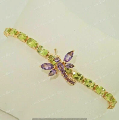 9 CT Lab Created Oval Cut Peridot & Amethyst Bracelet 925 Sterling Silver Plated - Image 1 of 4