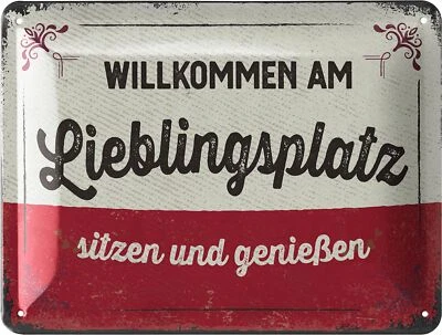 Retro Blechschild LIEBLINGSPLATZ Schild Garten Deko Metall 15x20cm