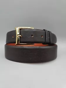 Elk Skin Brown Leather Belt Size 36 USA Handmade Brass Buckle 1-5/16" - Picture 1 of 9