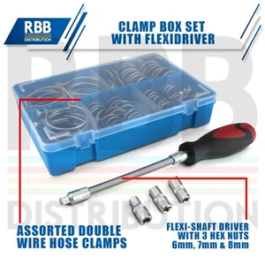 Double Wire Hose Clamp Assortment Box Pond Classic Car Clip Repair Kit 40 clamps - Picture 1 of 13