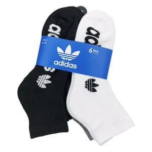 UVP $ 26,99 NEU MIT ETIKETT 6 PAAR PACK ADIDAS HERREN SCHWARZ WEISS GRAU VIERTELSCHNITT SOCKEN 6-12 - Bild 1 von 3