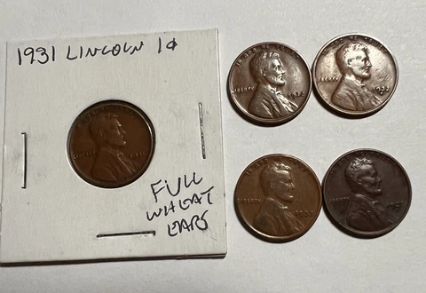 1931  P  -  1932 P , D - 1933  P , D  - 5 Depreciation Era Lincoln Cents Pennies Cover