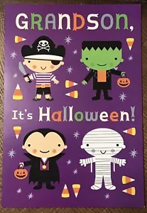 Hallmark Happy Halloween Grandson Card Kid Monsters Trick Or Treat 8x5.5 - Picture 1 of 2