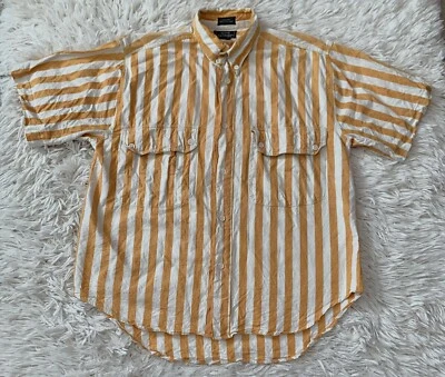 VTG 80s Le Tigre Mens Cotton Orange Striped Button Down Shirt Short Sleeve Sz M - Image 1 of 4