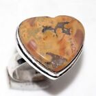 925 Silver Plated-crazy Lace Agate Ethnic Heart Ring Jewelry Us Size-9 Au N560