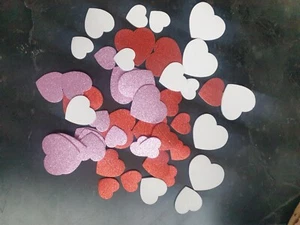 Glittery Foam Love Heart Stickers in Red White and Pink 3 Sizes -45 Stickers - Picture 1 of 7