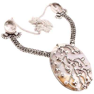 Collana In Pietra Dendrite Opale Fatta A Mano In Argento Placcato 27 G - Immagine 1 di 3