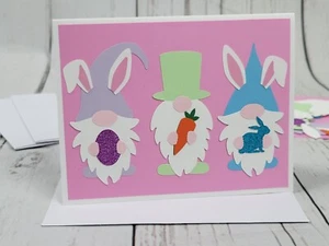Happy Easter Greeting Card Kit #2 [Lot of 4, Handmade, Gnome Bunnies, Pastel] - Picture 1 of 6