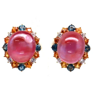 925 Silver 14 x 16 MM. Red Ruby, Sapphire & Zircon Black Friday Earrings - Picture 1 of 4