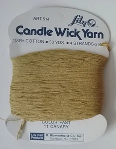 Candle Wick Yarn Lily NEW 100% Cotton 30 Yards 4 Strand 3 Ply Mustard Canary 11 - Picture 1 of 1