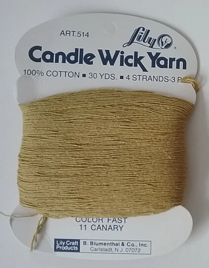 Candle Wick Yarn Lily NEW 100% Cotton 30 Yards 4 Strand 3 Ply Mustard Canary 11 - Image 1 of 1