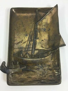 Antique JB Jennings Brothers Ashtray Fishing Fishermen Sailboat Nautical Ship - Picture 1 of 7