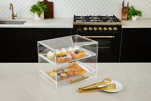 Acrylic Pastry Display Case Countertop with Serving Tong 2 Tier Display Showcase