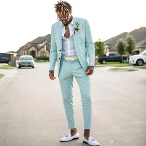 Azul claro Hombres Slim Fit Suit Casual Party Prom Groom Tuxedo Wedding Suit Custom - Imagen 1 de 10