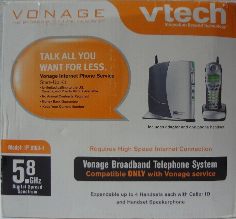 Vonage VTech IP 8100-1 Broadband Telephone System, Base & 1 Handset  -25 - Image 1 of 1