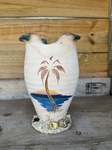 Jamaica Hand Made Tropical Ceramic Pottery Vase Real Sand and Seashells - Picture 1 of 11