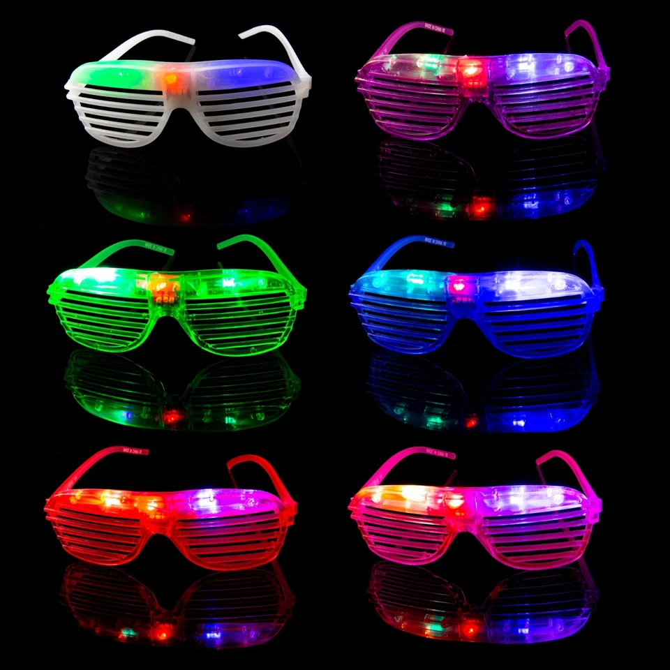 2 Flashing LED Shutter Glasses Light up Rave Slotted Party Glow Shades Fun UK